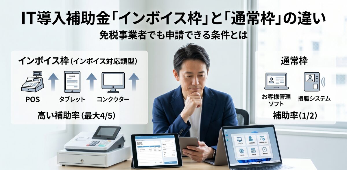 IT導入補助金「インボイス枠」と「通常枠」の違い。免税事業者でも申請できる条件とは