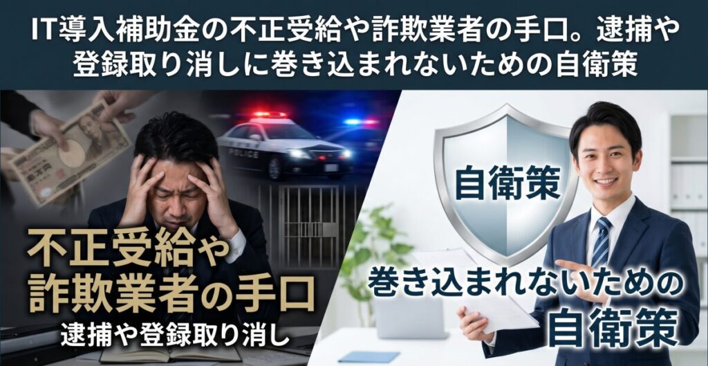 IT導入補助金の不正受給や詐欺業者の手口。逮捕や登録取り消しに巻き込まれないための自衛策