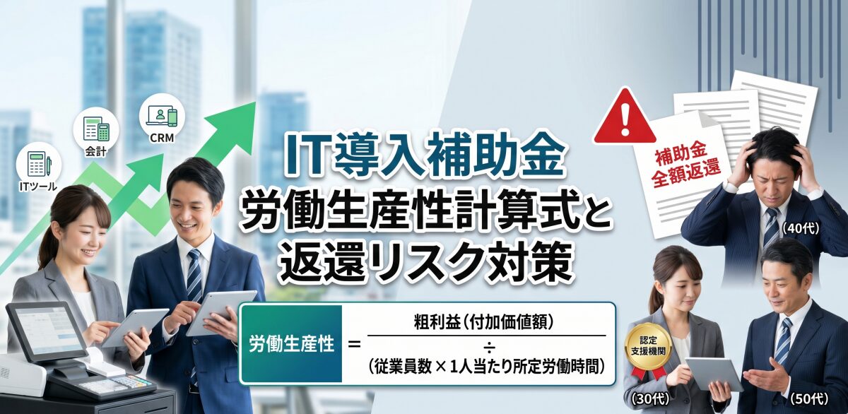 IT導入補助金の労働生産性計算式とは。目標未達による返還リスクを避ける事業計画の作り方
