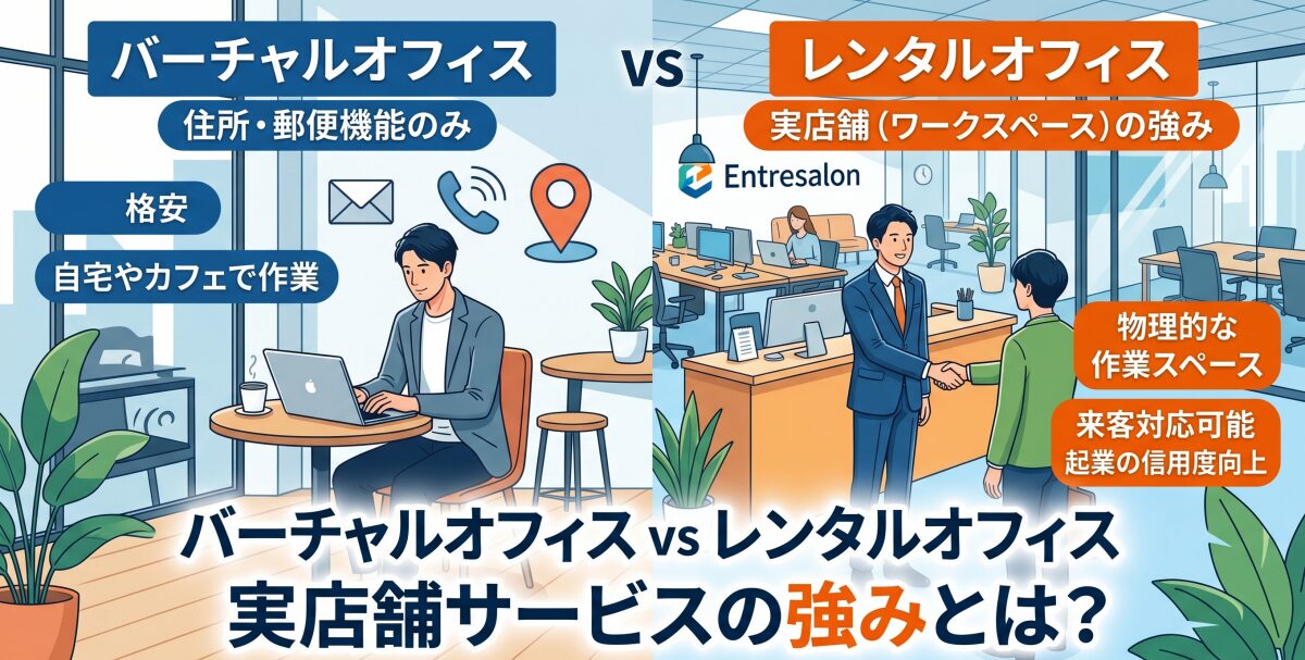 バーチャルオフィスとレンタルオフィスの違い。アントレサロンなど実店舗を使えるサービスの強み