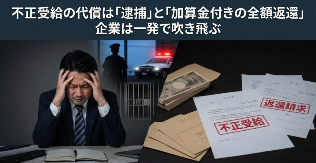 不正受給の代償は「逮捕」と「加算金付きの全額返還」。企業は一発で吹き飛ぶ