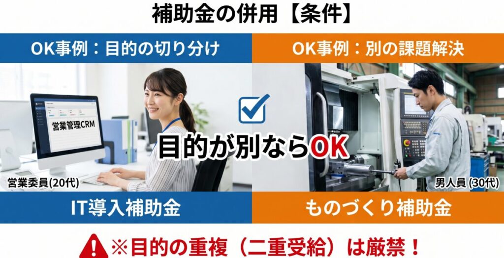 結論：IT導入補助金と「ものづくり補助金」の併用は可能！だが条件は極めて厳しい