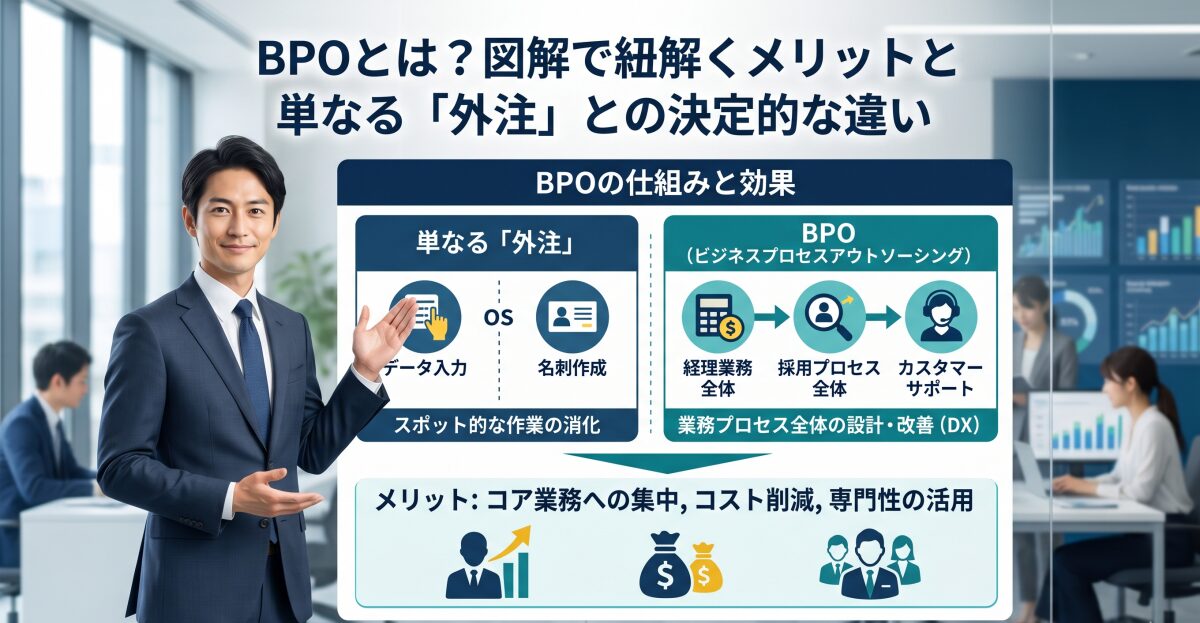 BPO（ビジネスプロセスアウトソーシング）とは？図解で紐解くメリットと単なる「外注」との決定的な違い