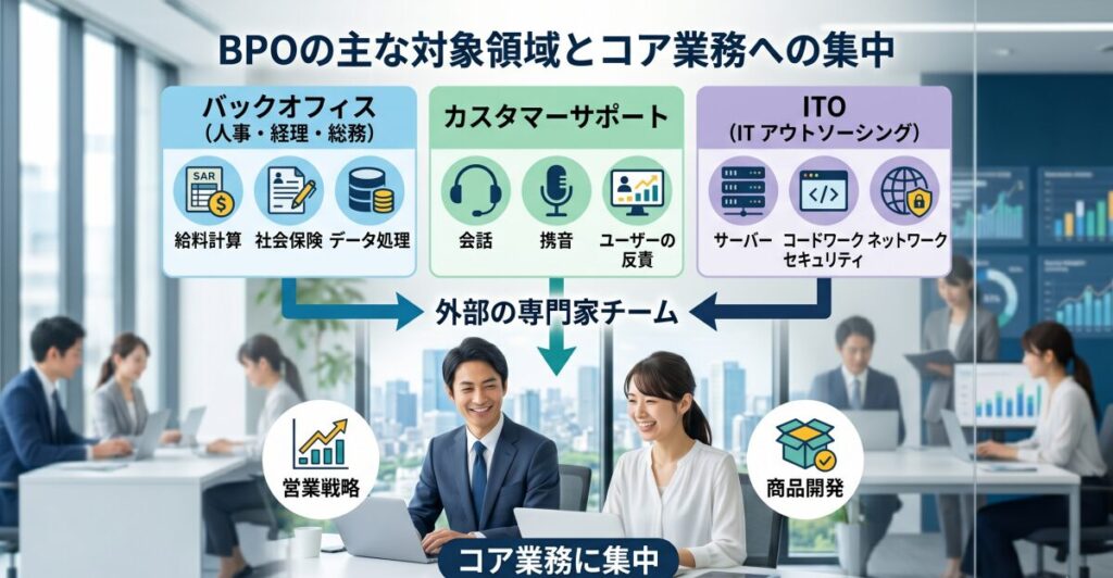 どこまで頼める？BPOの主な対象領域と派生用語（ITO・RPO等）