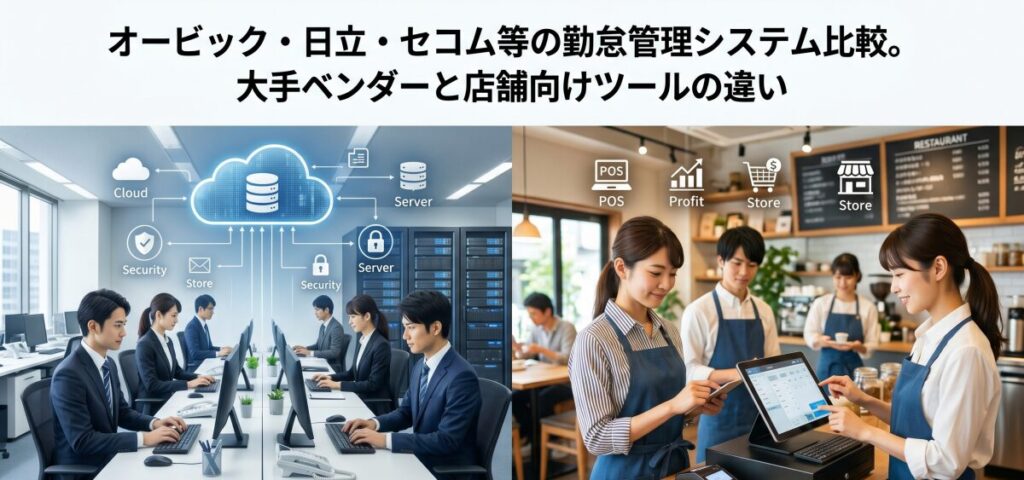 オービック・日立・セコム等の勤怠管理システム比較。大手ベンダーと店舗向けツールの違い