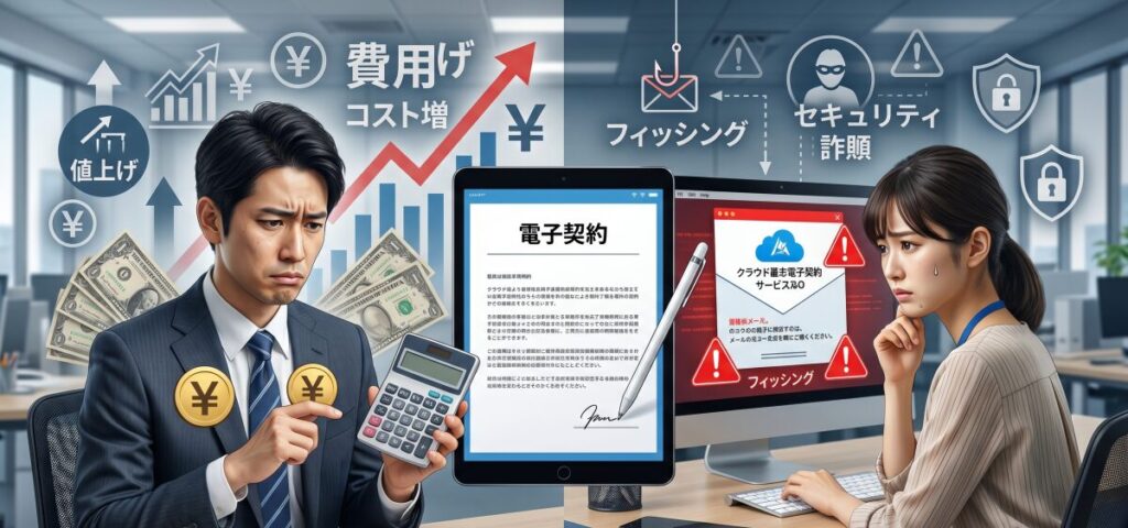 クラウドサイン値上げで乗り換え？電子契約の詐欺メール対策と費用比較