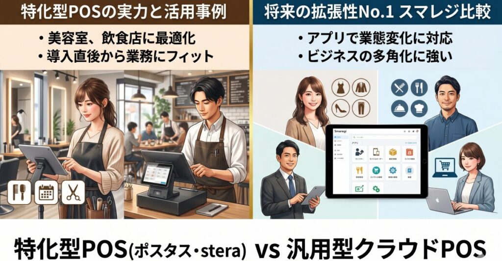 ポスタス・stera等「特化型POSレジ」の実力。美容室や飲食店向けの活用事例とスマレジ比較