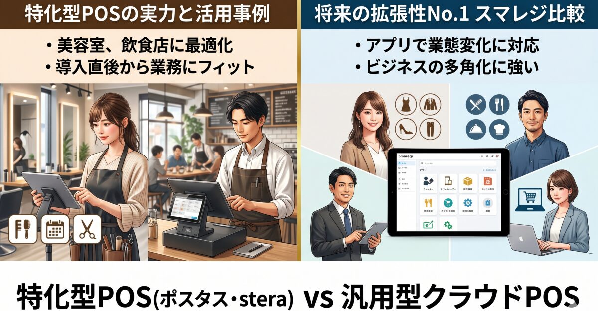ポスタス・stera等「特化型POSレジ」の実力。美容室や飲食店向けの活用事例とスマレジ比較