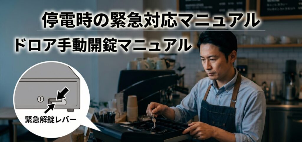 停電時のレジ対応：ドロアが開かないパニックを防ぐ手動開錠マニュアル