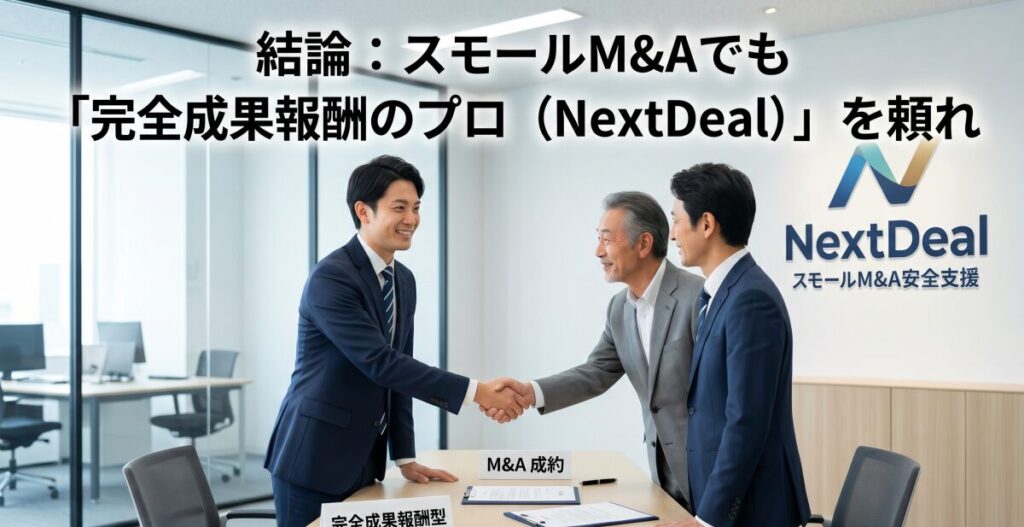 結論：スモールM&Aでも「完全成果報酬のプロ（NextDeal）」を頼れ